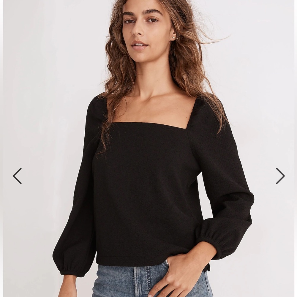 Madewell Crepe Square-Neck Puff-Sleeve Top Black XS